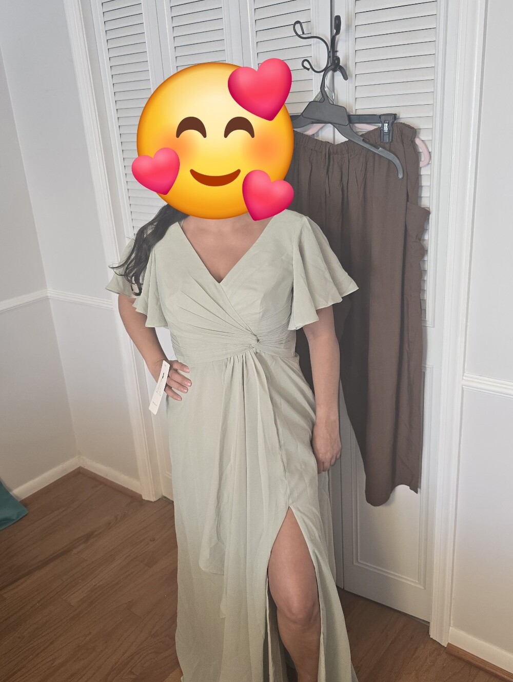 Sage Green Wrap Maxi Dress with Ruffle Sleeves